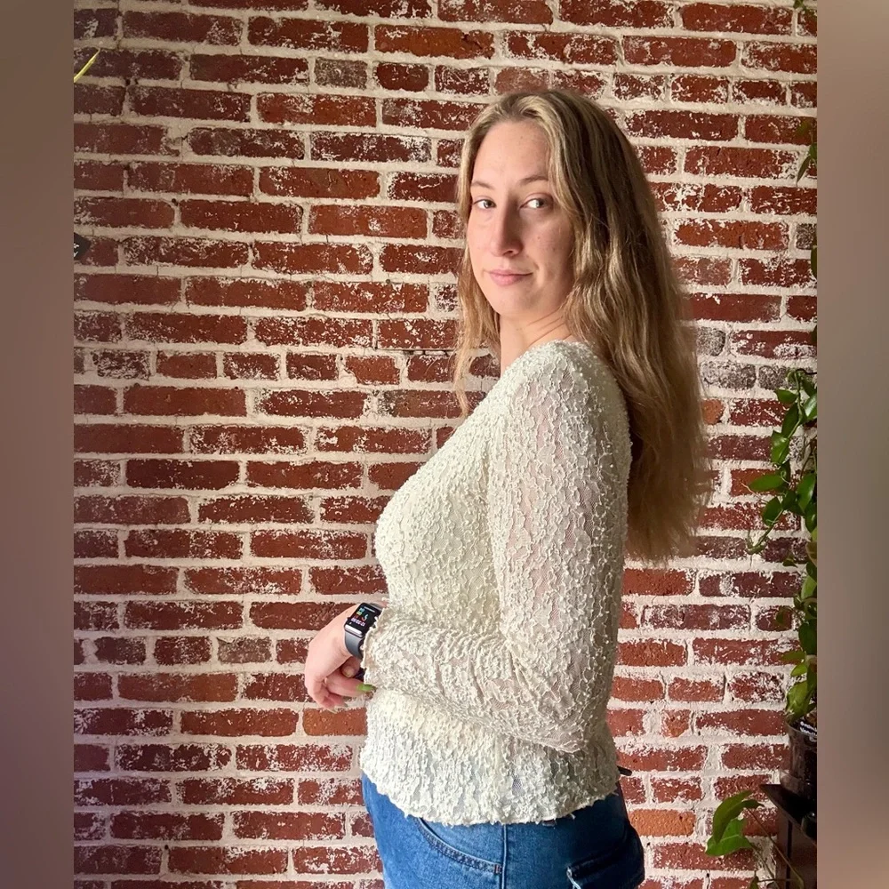 Peaces Y2K Cream Lace Long Sleeve Top